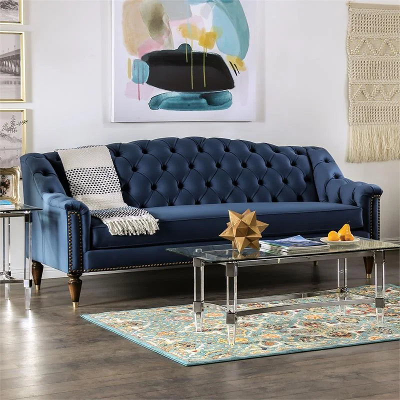 Blue Fabric Tufted 2-Piece Sofa Set D458
