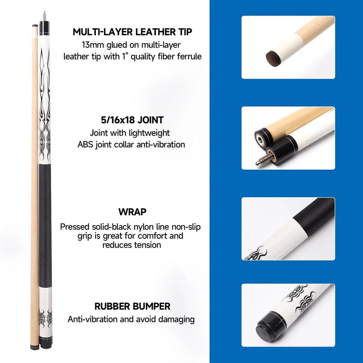 Set of 4 Hardwood Maple Billiard Pool Cue Sticks Y133