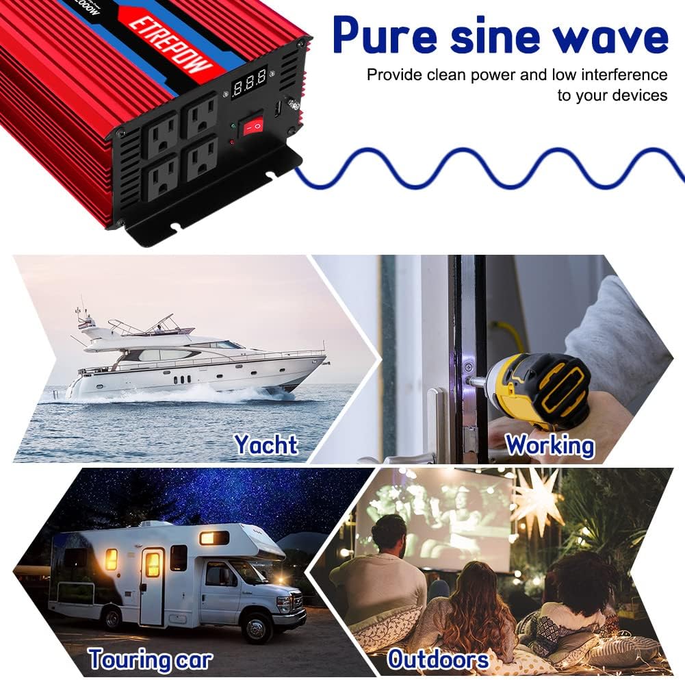 1000 Watt Pure Sine Wave Power Inverter 12V DC to 110V AC K90707