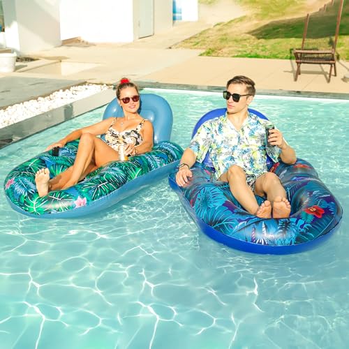 2 Pack Inflatable Pool Float Chairs with Cup Phone Holder J76038