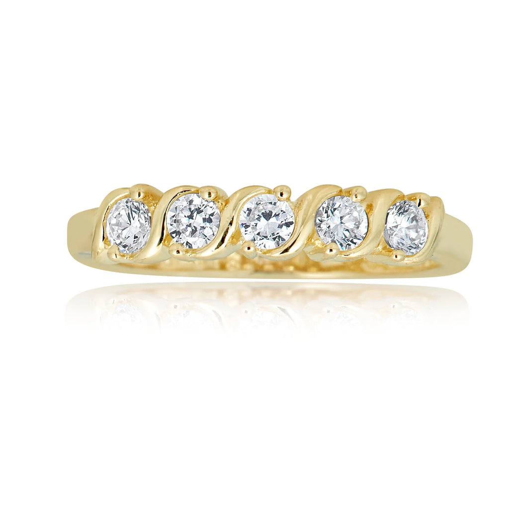 10K Yellow Gold Five Stone Simulated Diamond CZ Ring J961