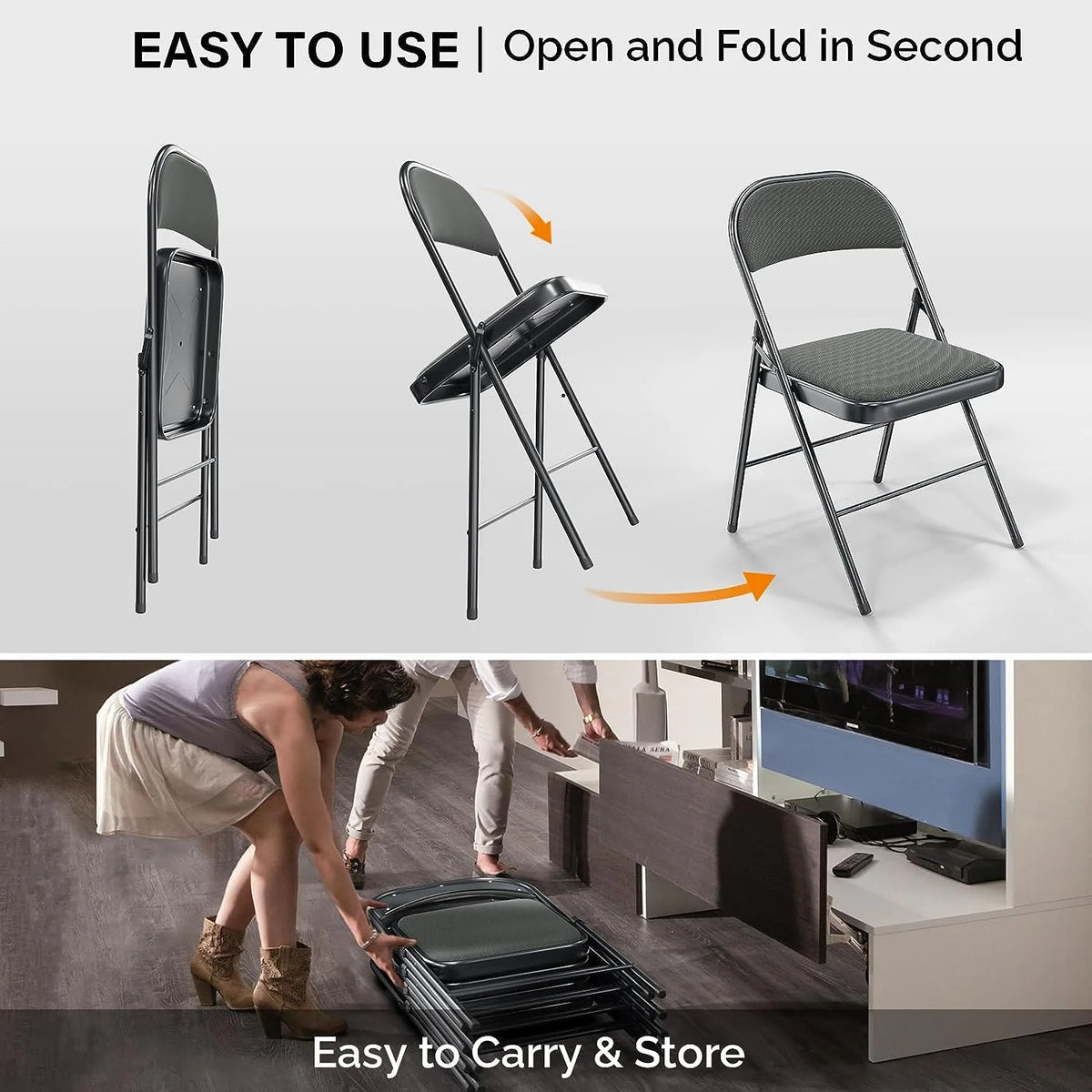 Black Set of 4 Padded Folding Chairs F446