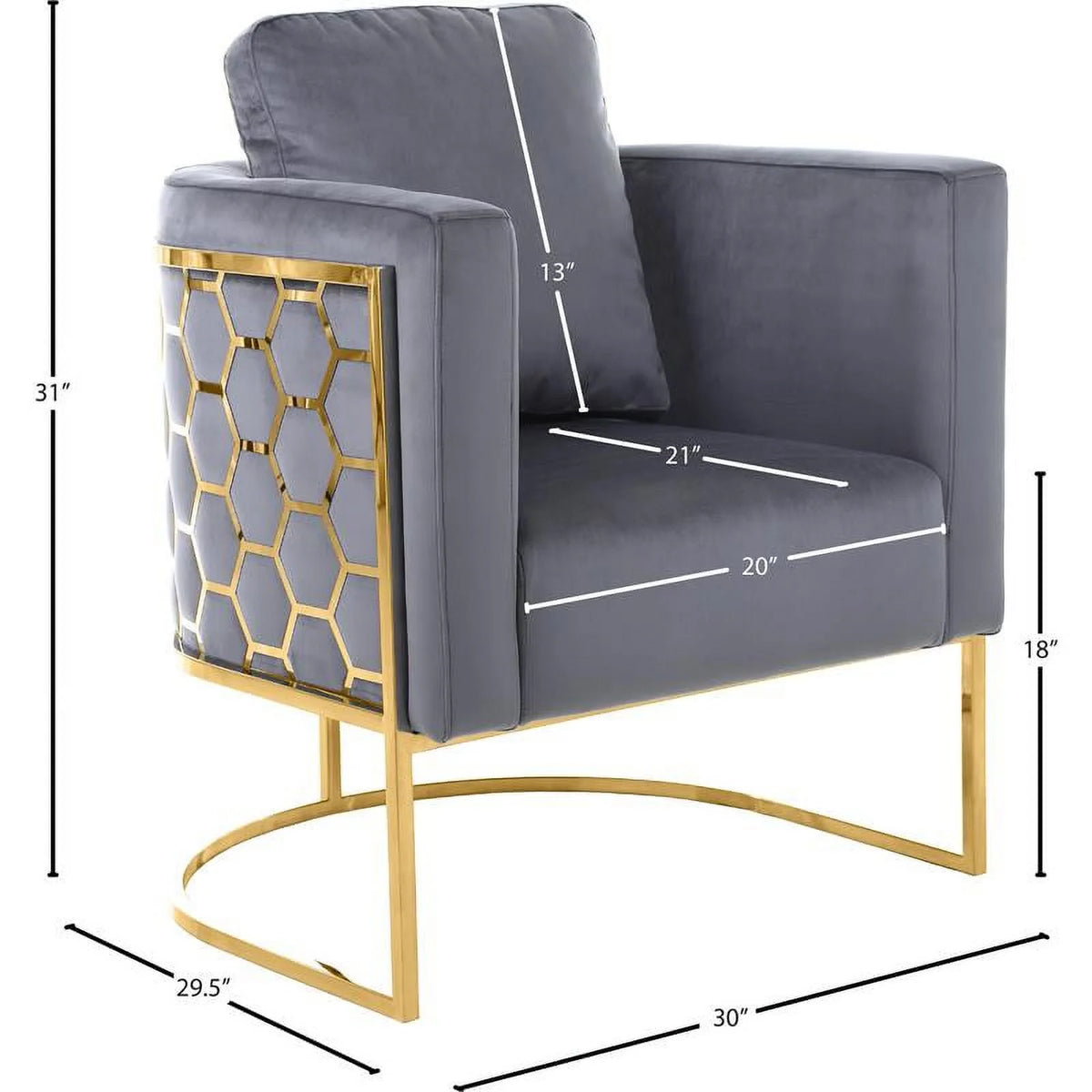 Gray Velvet Chair with Gold Iron Metal Base G66089