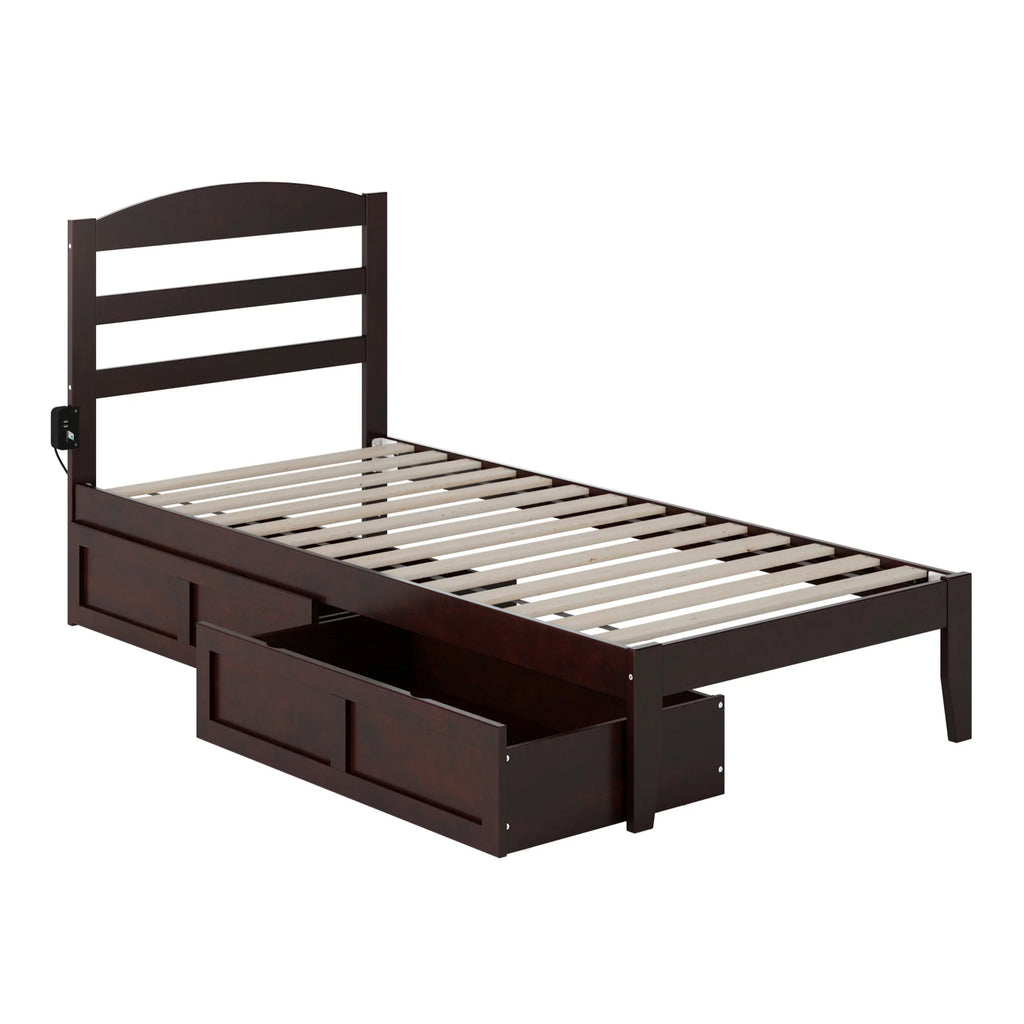 Solid Wood Platform Bed with Storage Drawers Twin XL Espresso Q94990