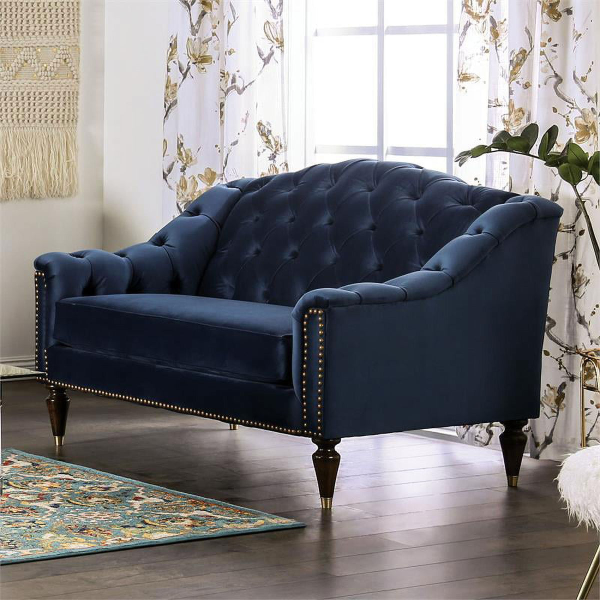 Blue Fabric Tufted 2-Piece Sofa Set D458