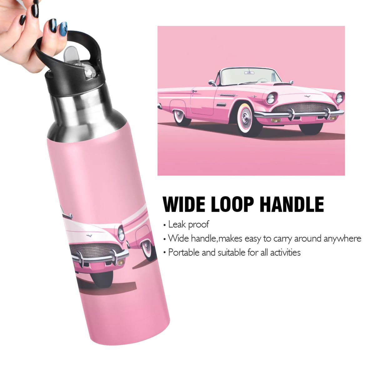Pink Insulated Stainless Steel Water Bottle with Straw Lid 20 oz H12021