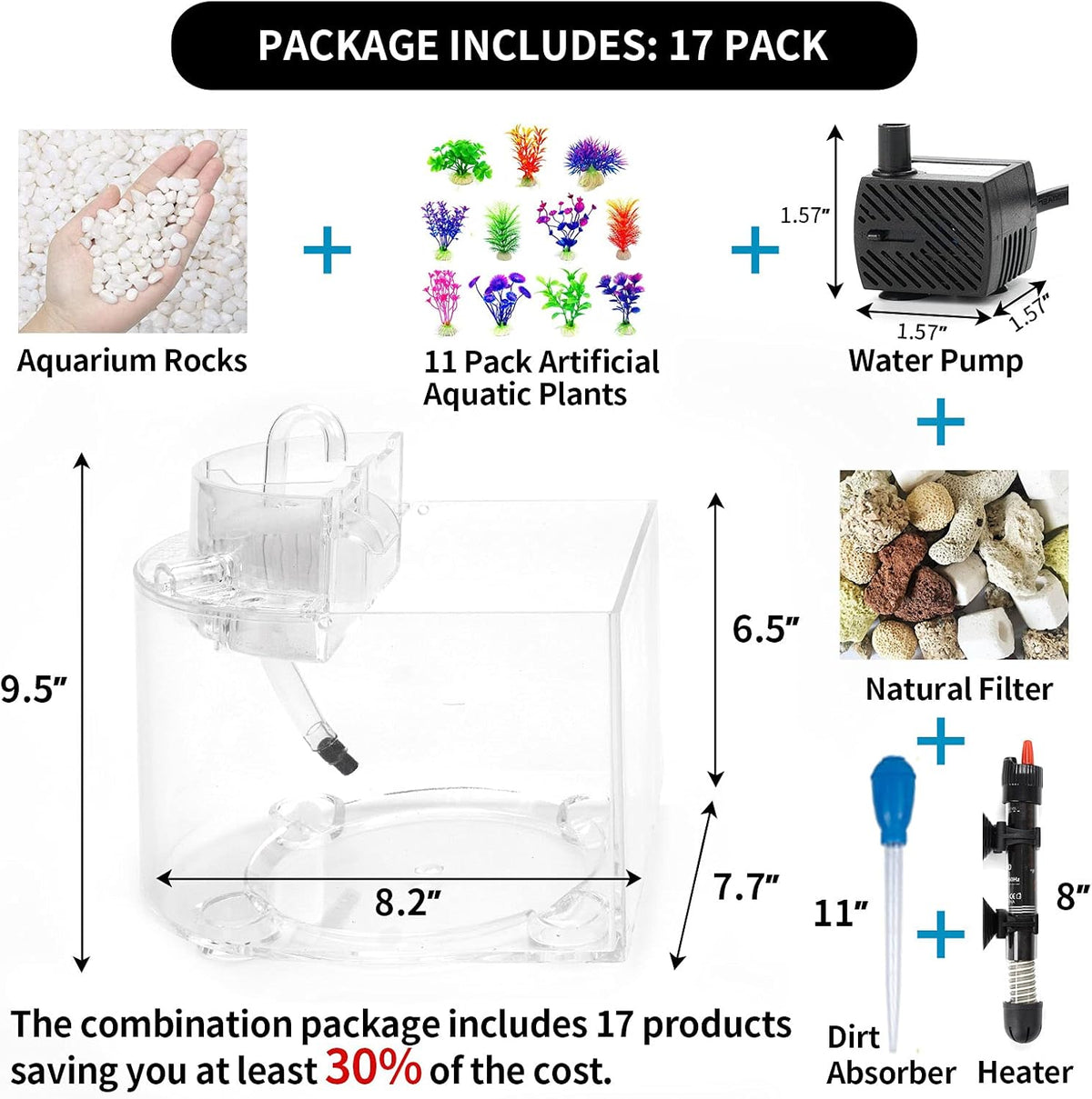 1.6 Gallon Self Cleaning Aquarium with Heater and Filter P794