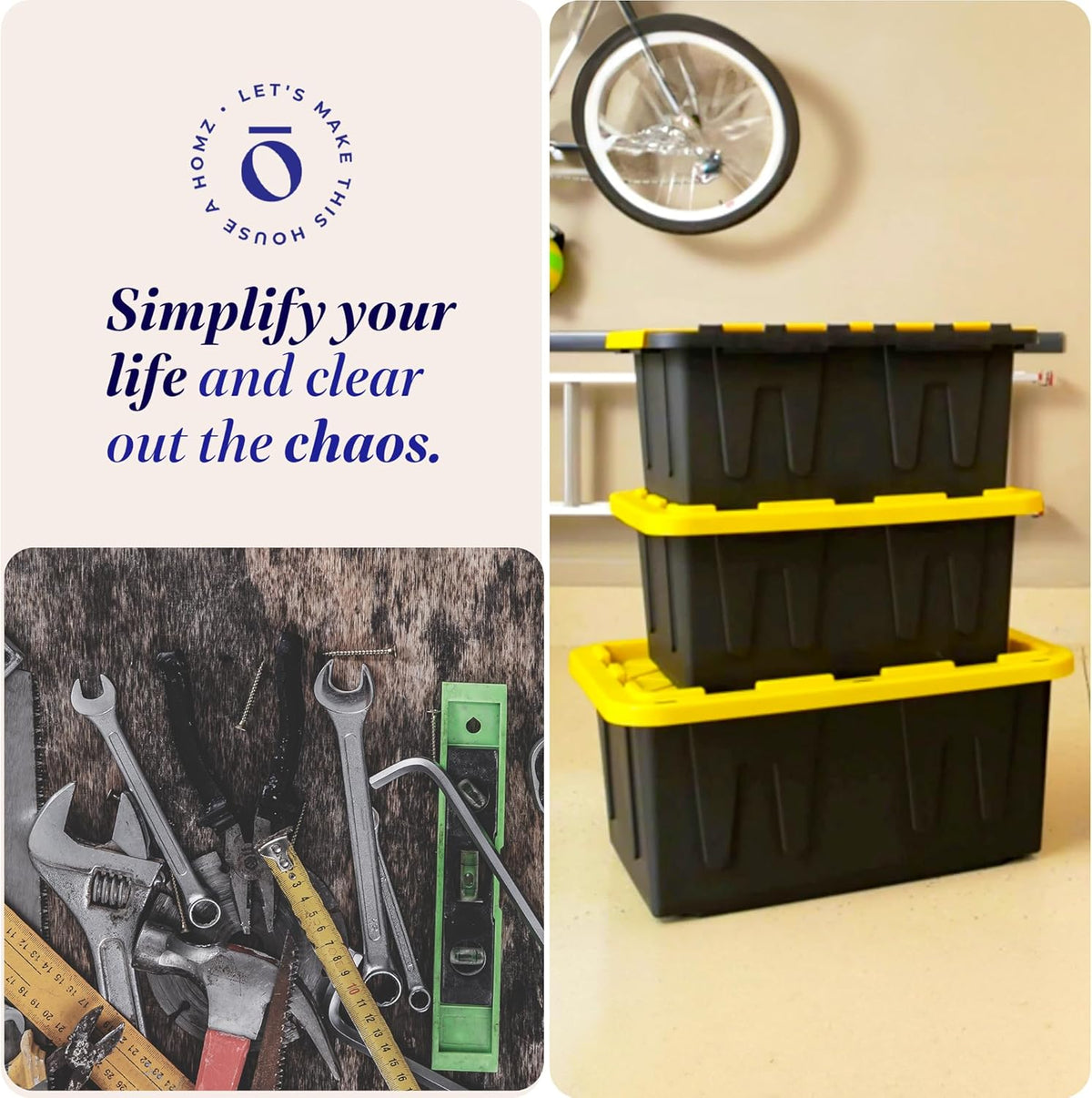 Black/Yellow 4 Pack Plastic Stackable Storage Container with Lid A739198