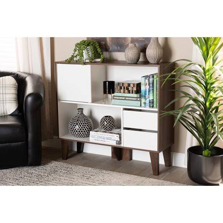White and Walnut Brown 2-Shelf Bookcase B85876