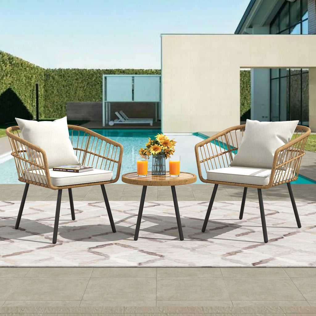 3 Piece PE Rattan Wicker Bistro Set with Cushions M104