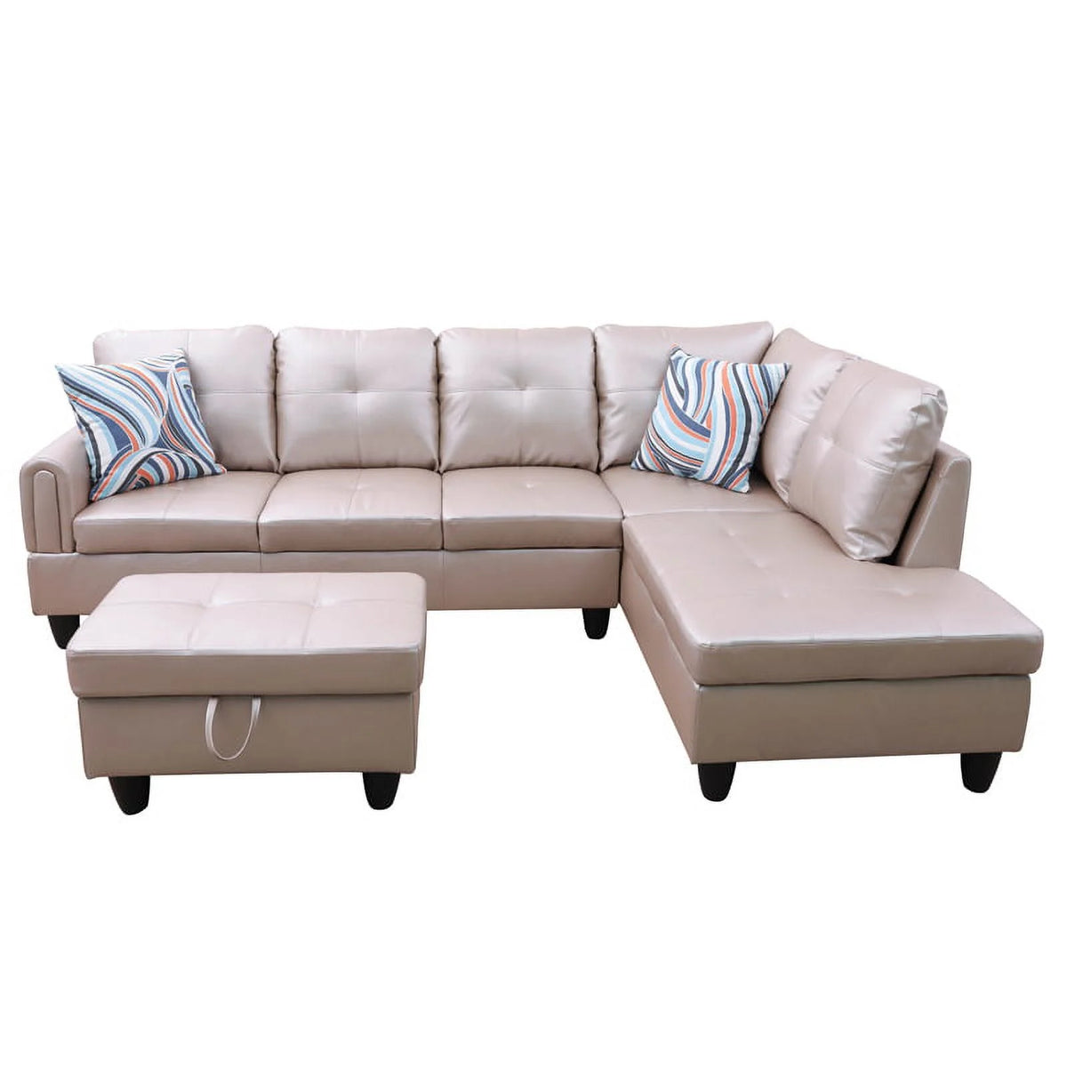 Faux Leather 3 Pieces Right Facing Sofa Set With Ottoman E996081