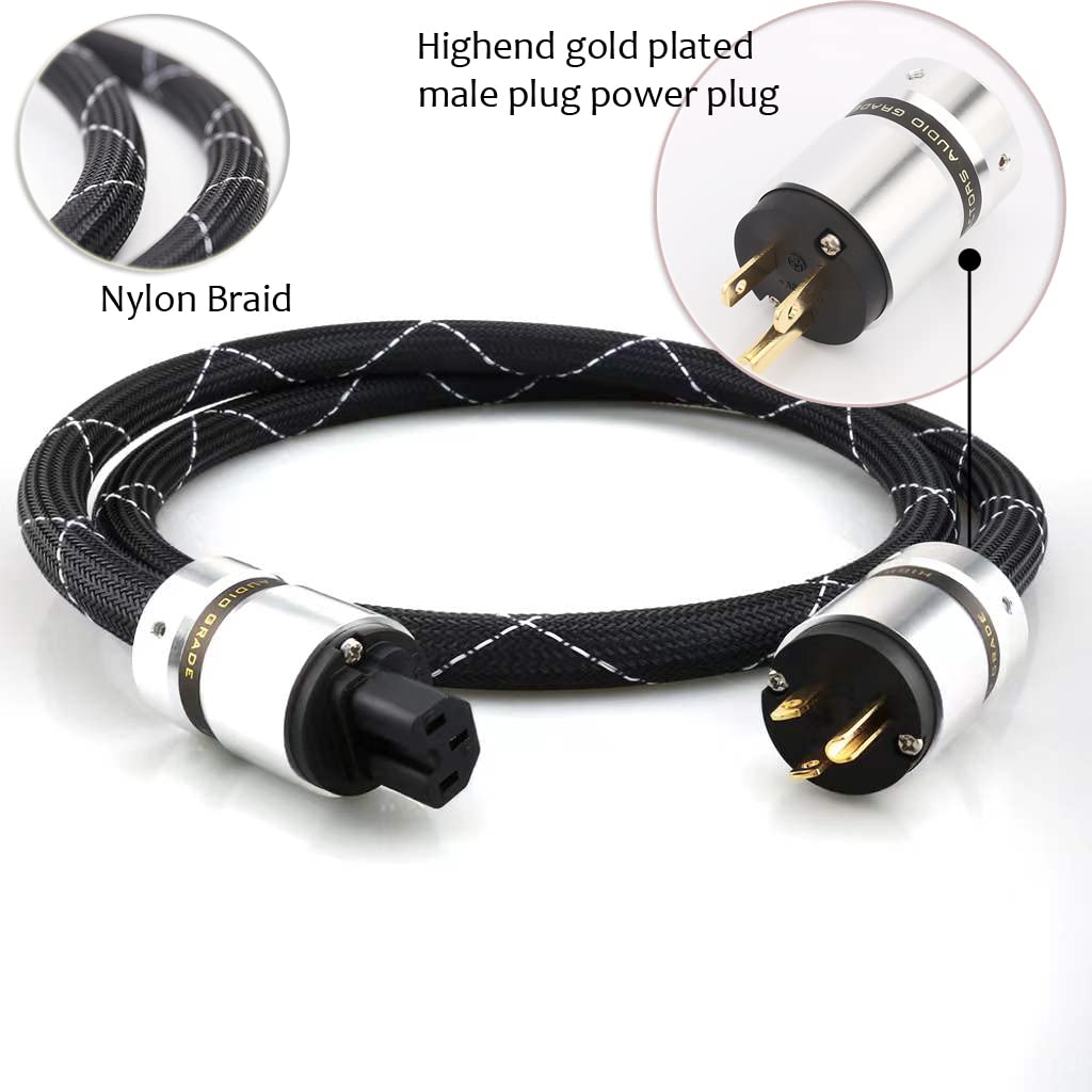 12AWG HiFi Power Cord 3-Prong Gold Plated Power Connectors AC Power Cable with US Plug + IEC 320 C15 Connector (2M / 6.56FT) J756316