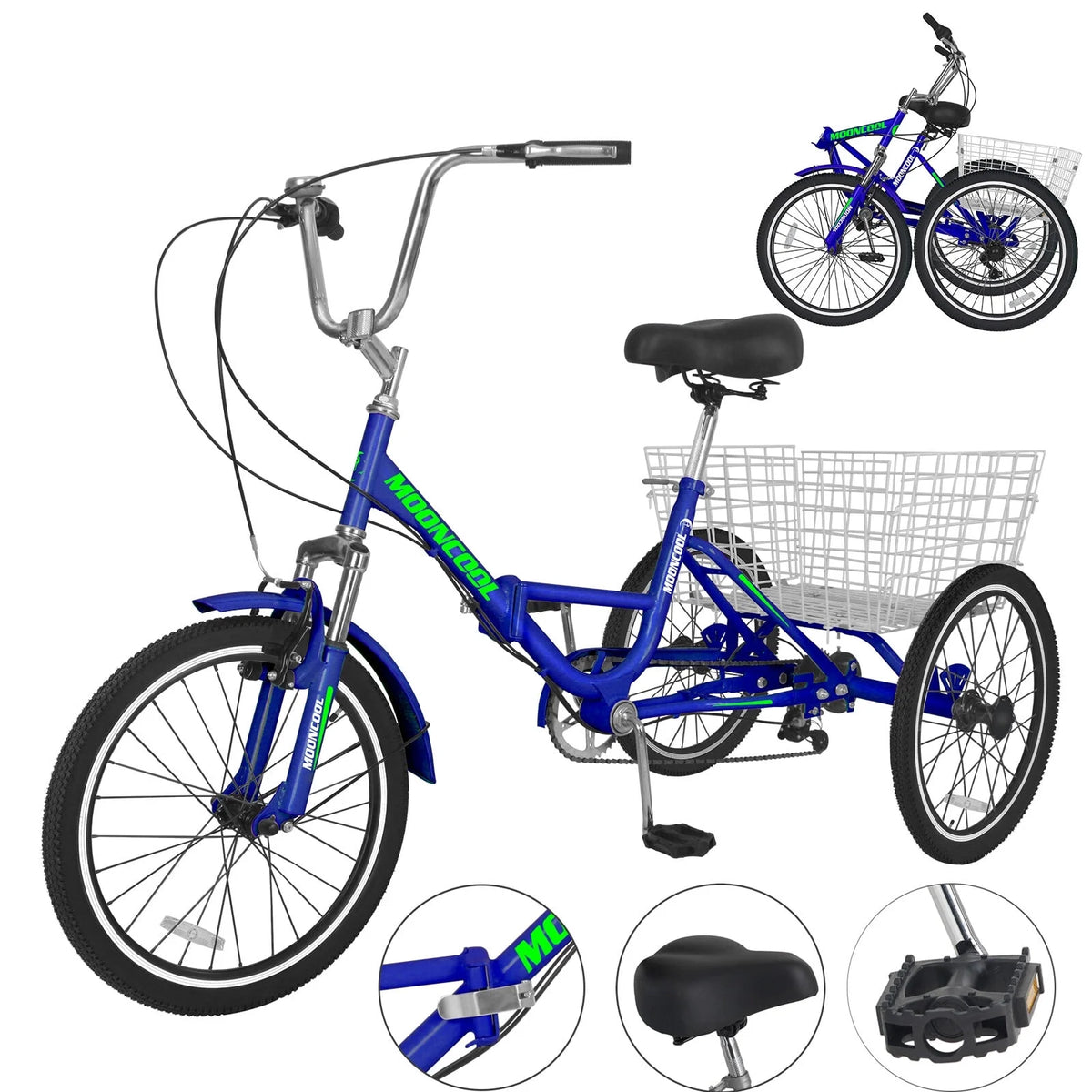 20/24/26 inch 7 Speed Folding Adult Tricycle with Cargo Basket K8022