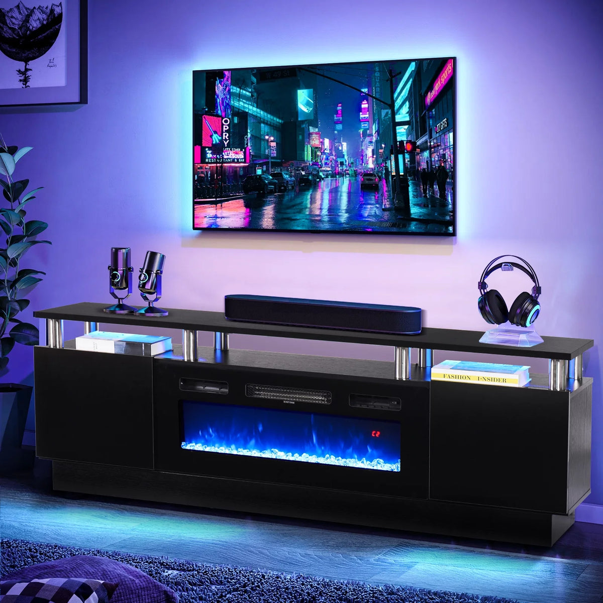 Black Fireplace TV Stand with 36 Electric Fireplace Z84995