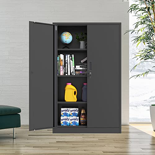 Black Metal Storage Cabinet with Locking Doors and 2 Adjustable Shelves S854