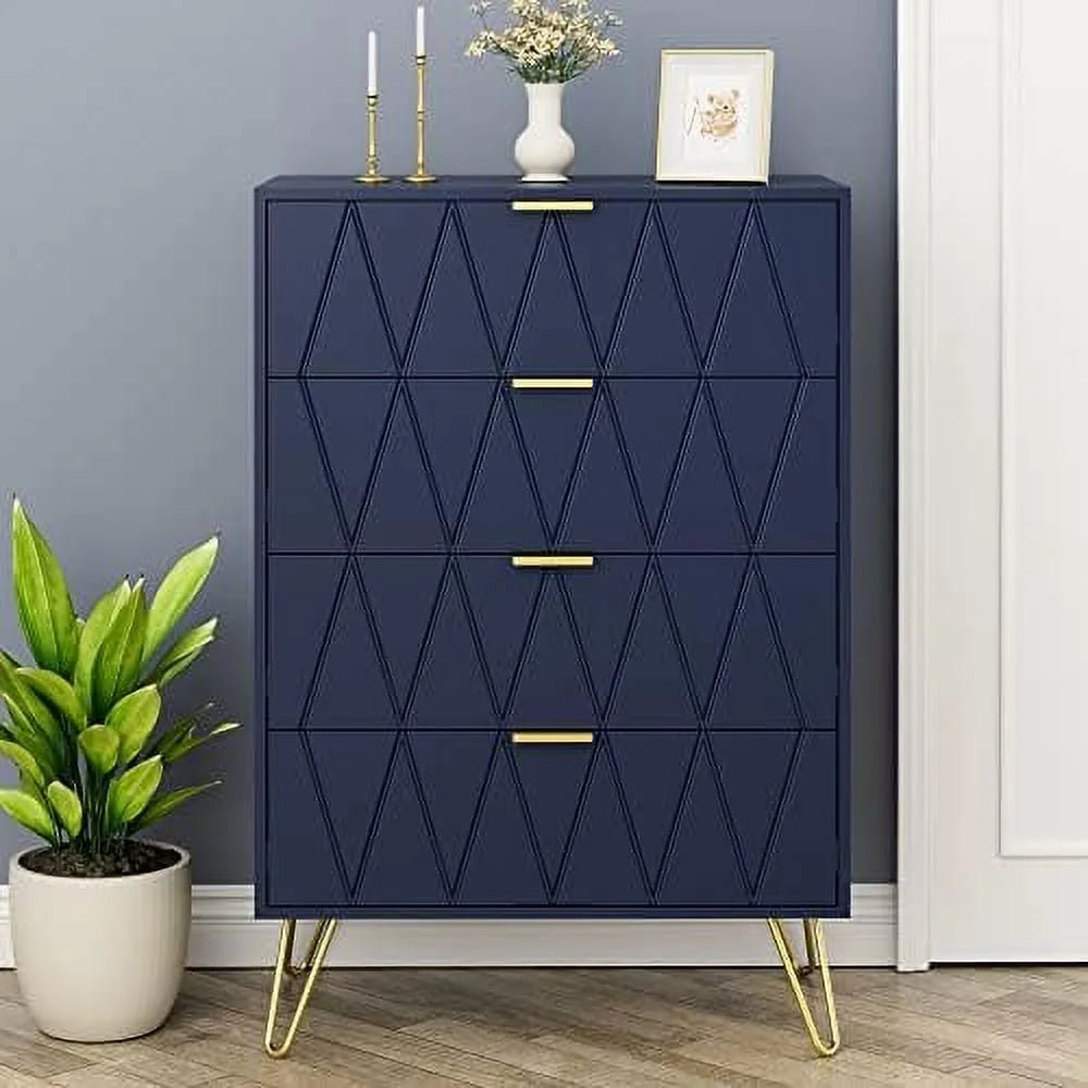 Navy Blue 4 Drawer Dresser with Gold Handles Z166880