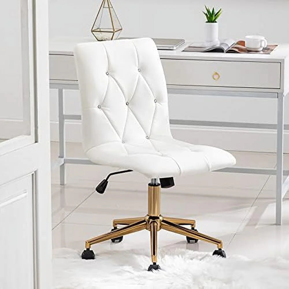 White PU Leather Armless Office Chair with Gold Base V27794