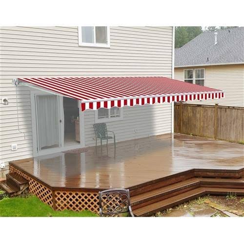 Red and White Striped Motorized Retractable Patio Awning 20x10 Feet Z483