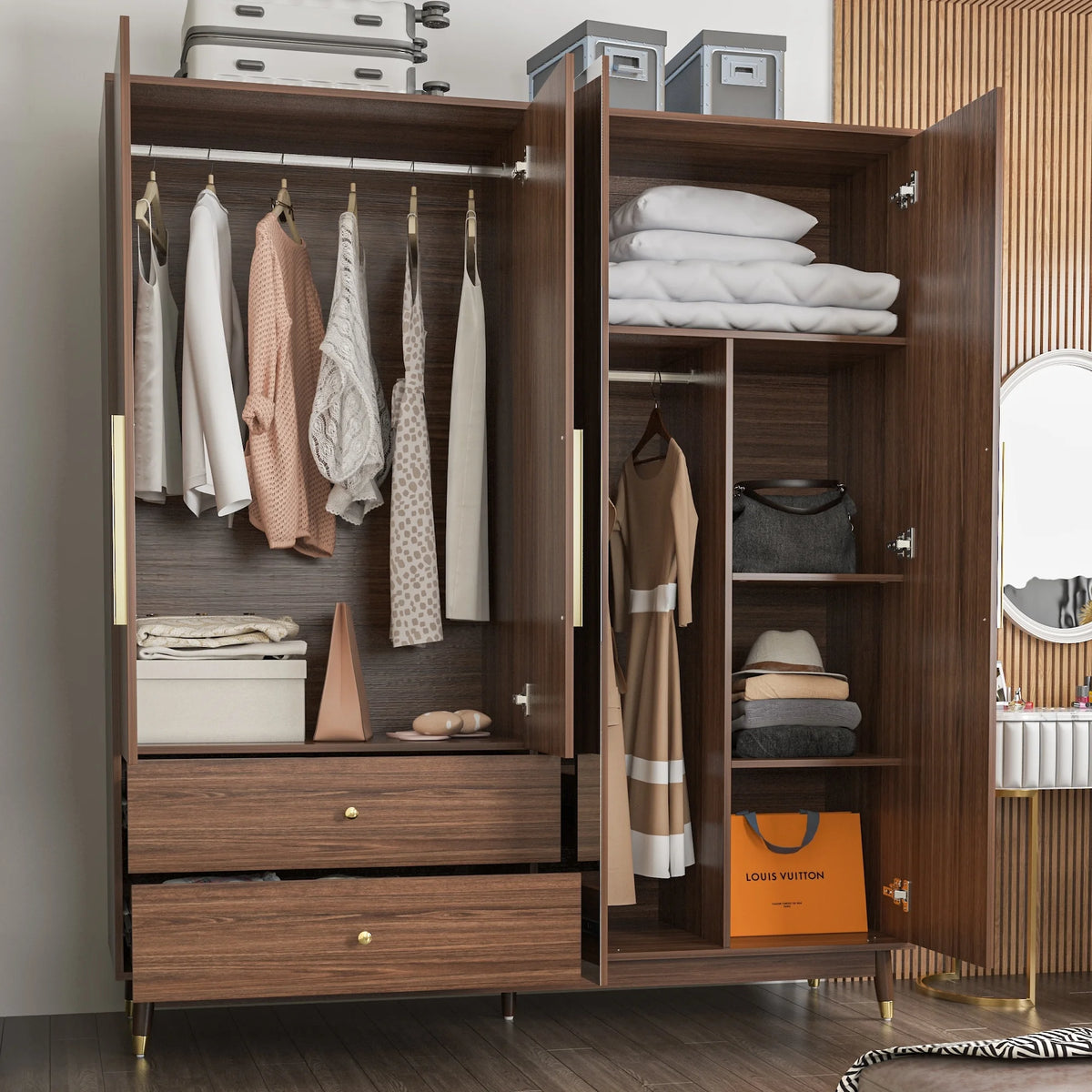 Wood Armoire with Mirror and 2 Drawers V58723