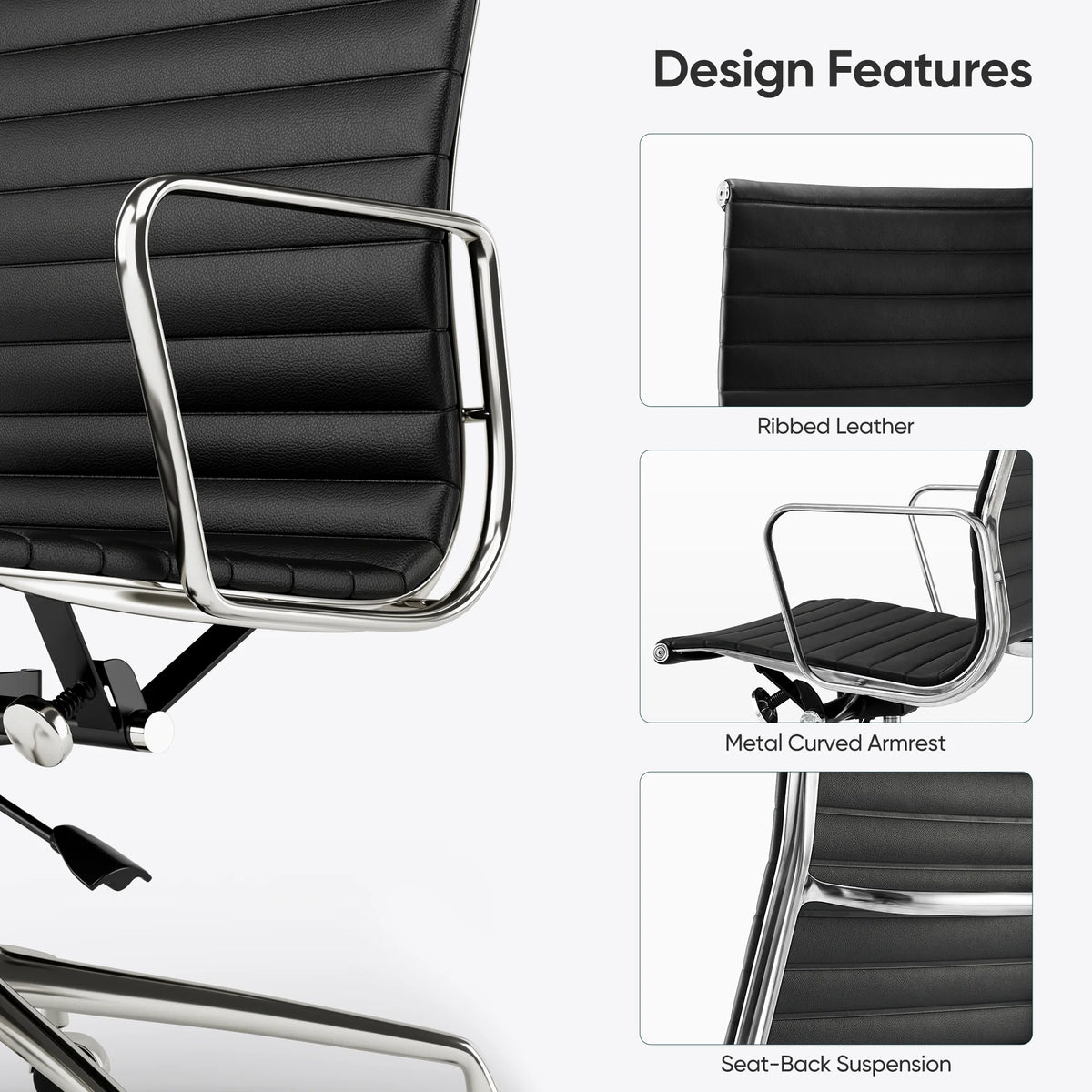 Ribbed Genuine Leather Black Office Chair X97152