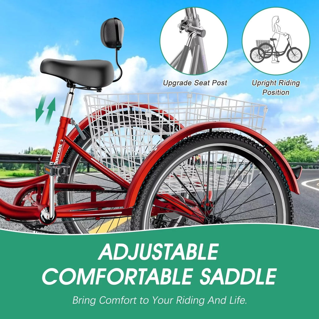 20/24/26 inch 7 Speed Folding Adult Tricycle with Cargo Basket K8022
