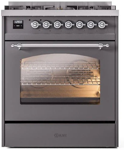 30 Dual Fuel Natural Gas Range Matte Graphite Chrome Trim G23459