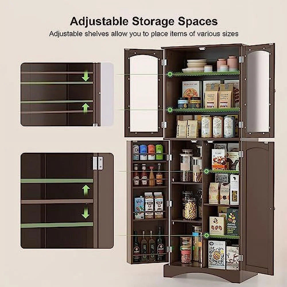 64" Kitchen Pantry Cabinet with Glass Doors and Adjustable Shelves H397081