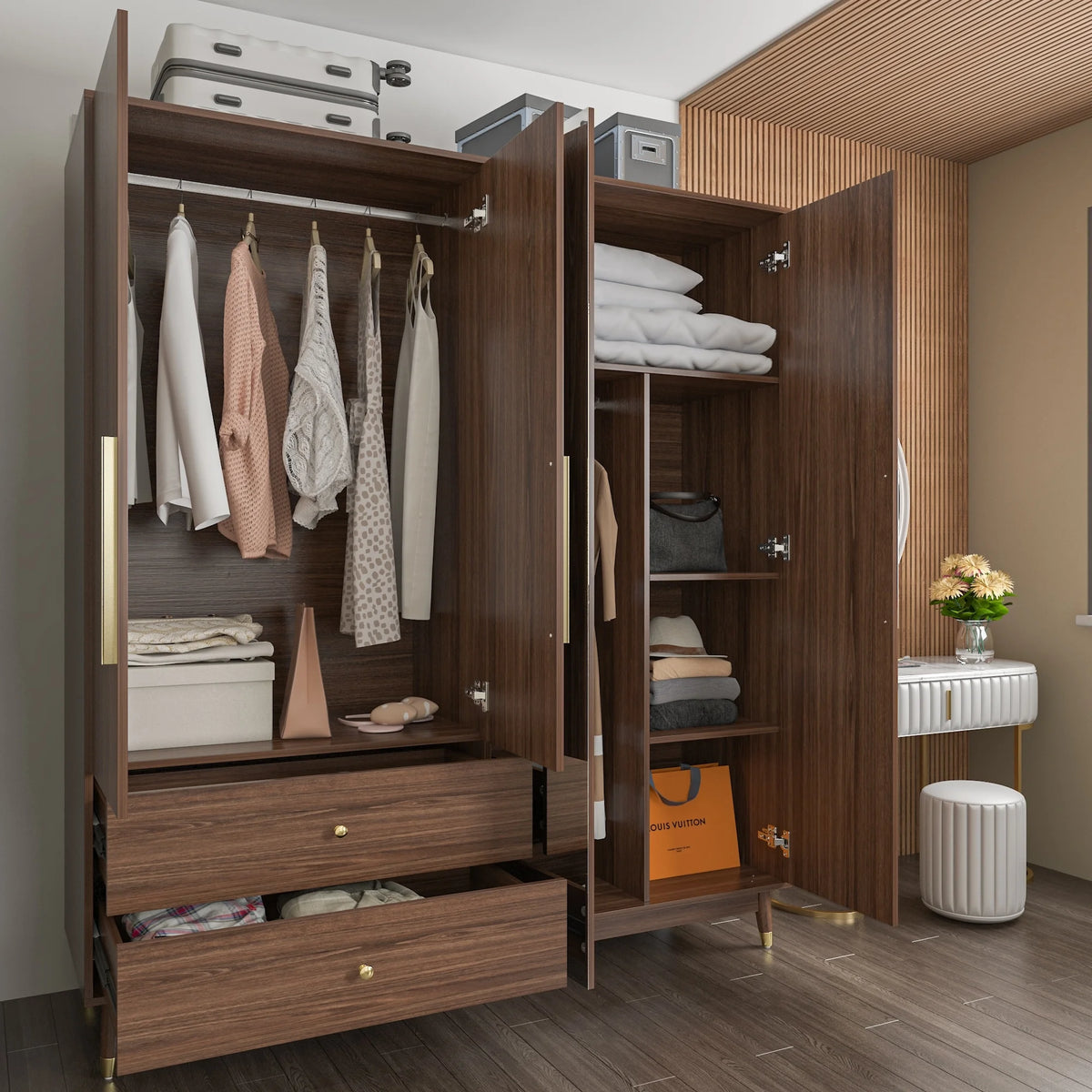 Wood Armoire with Mirror and 2 Drawers V58723