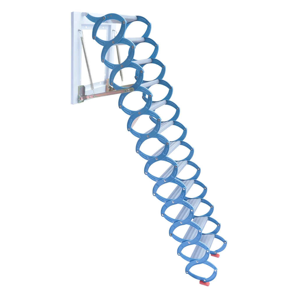 Telescopic Pulldown Attic Ladder with Armrests, 12-Steps Wall-Mounted Retractable Folding Stairs U67547