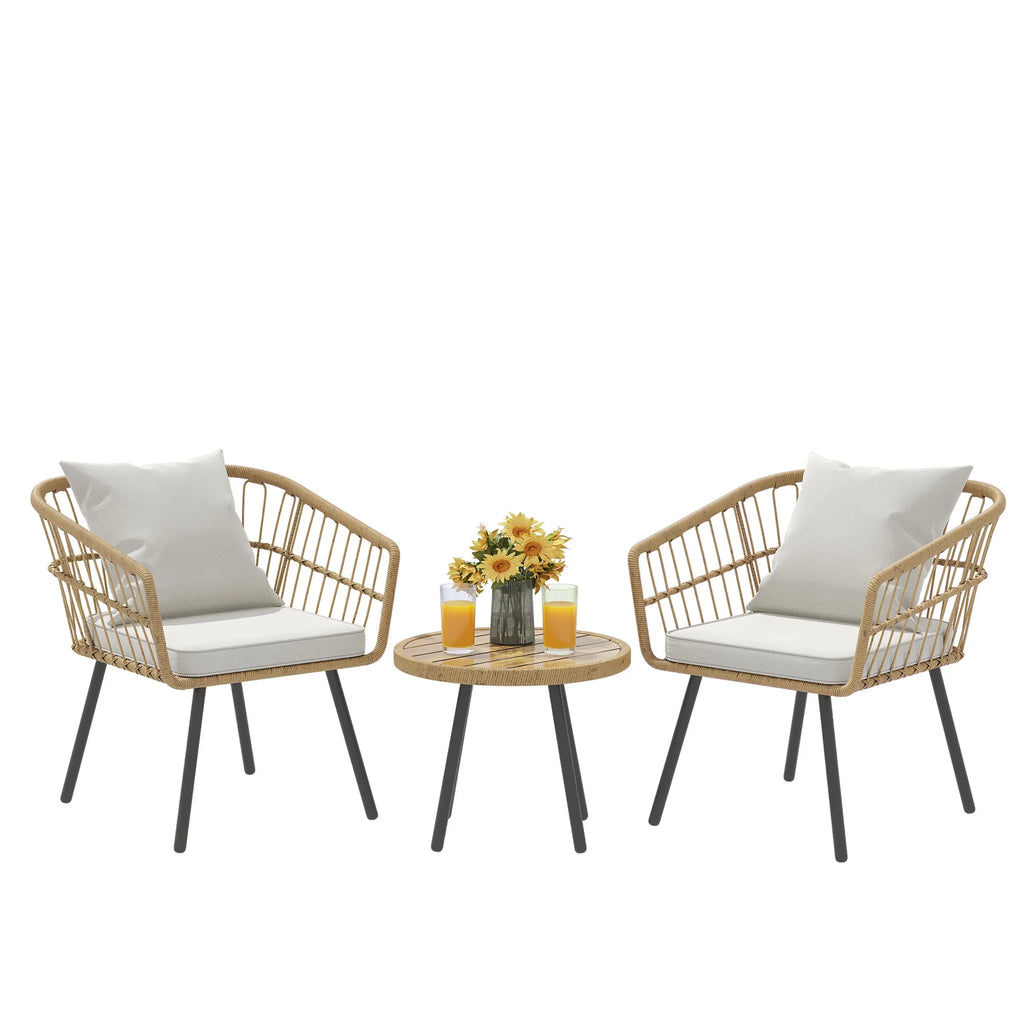 3 Piece PE Rattan Wicker Bistro Set with Cushions M104