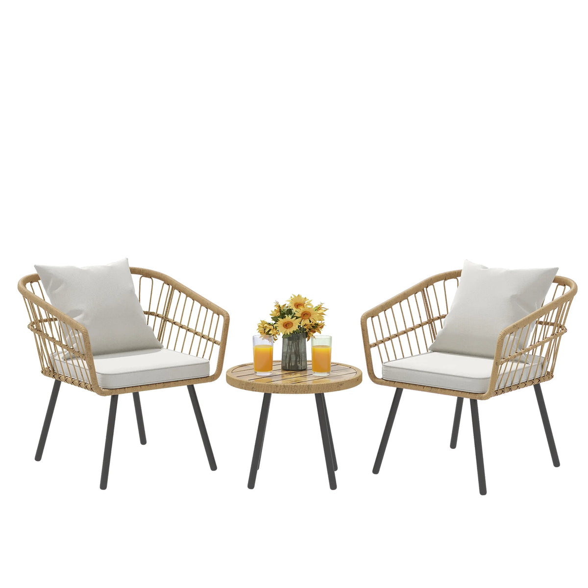 3 Piece PE Rattan Wicker Bistro Set with Cushions M104