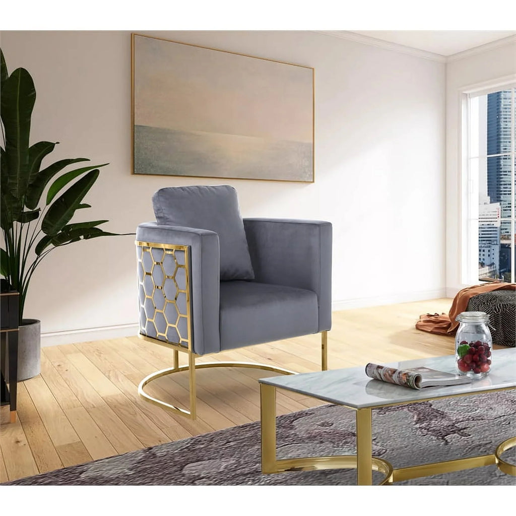 Gray Velvet Chair with Gold Iron Metal Base G66089