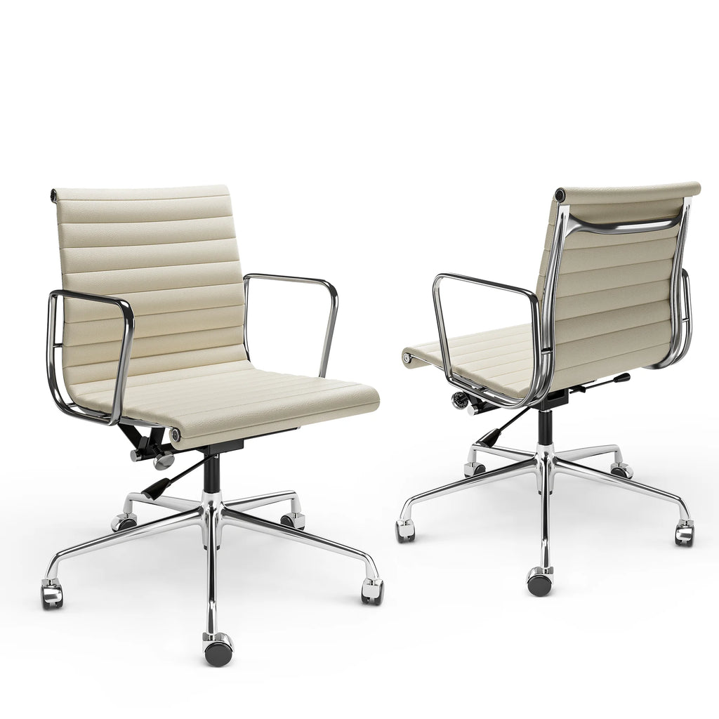 Ribbed Genuine Leather Black Office Chair X97152