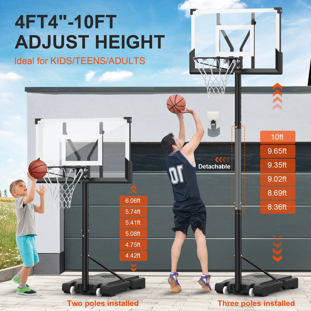 Portable Basketball Hoop with Wheels Height Adjustable Q15513