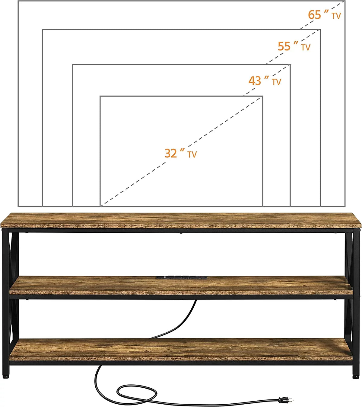 Rustic Brown 65 inch TV Stand with Power Outlets N443772