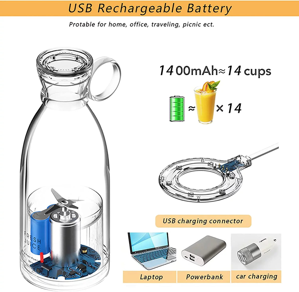 Pink Portable USB Blender F824