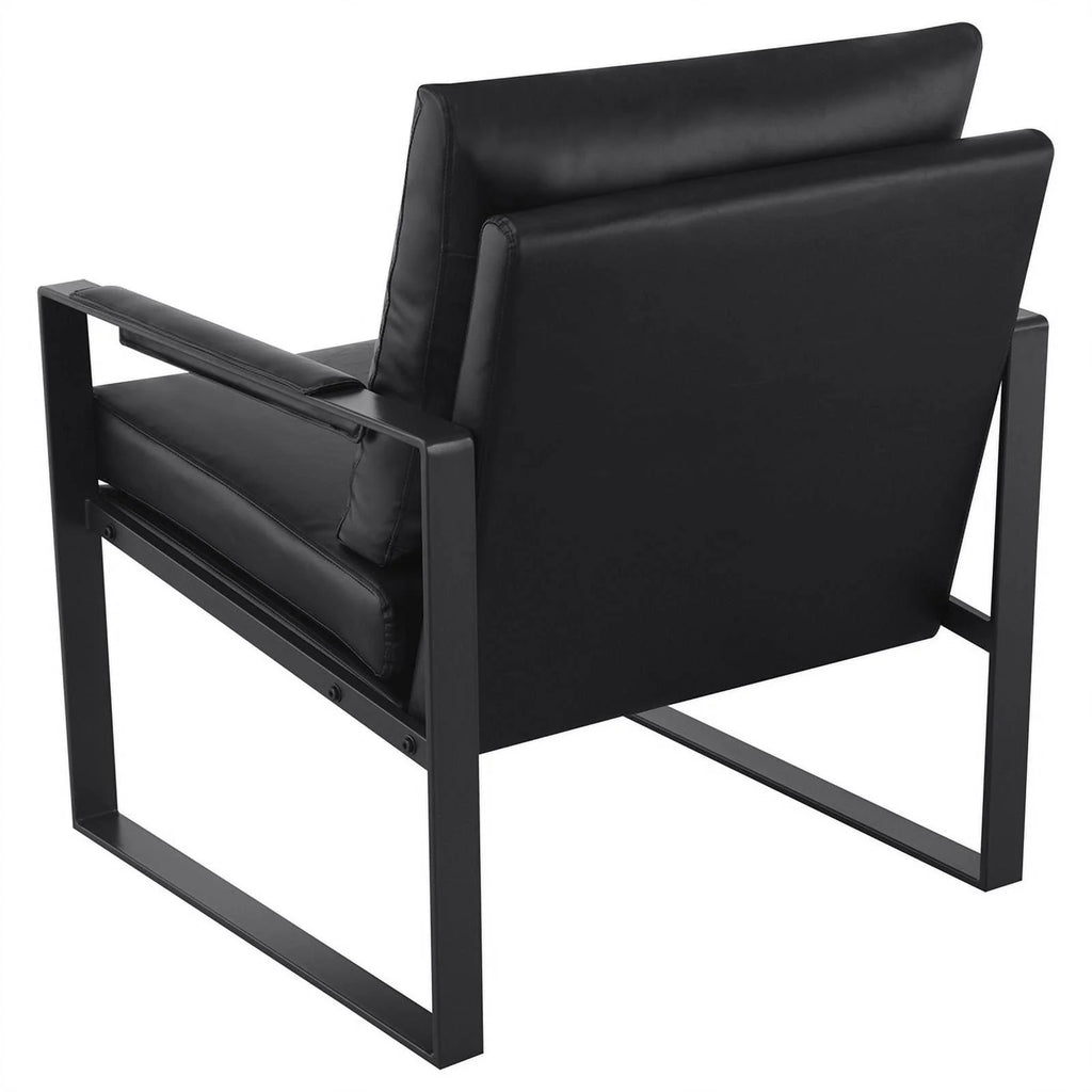 Black Faux Leather Accent Chair with Track Arms D231