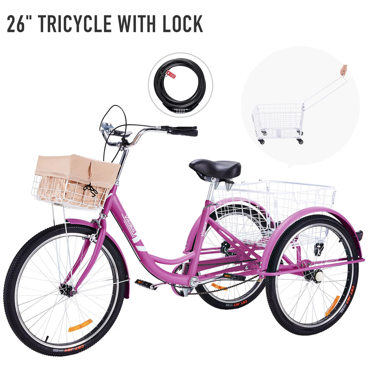 26 Inch Single Speed 3 Wheel Bike with Removable Basket H621