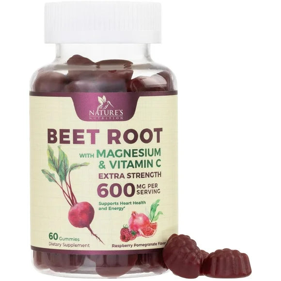 500mg Beet Root Supplement Gummies with Vitamin C & Magnesium, Berry Flavor, 60 Gummies H6495