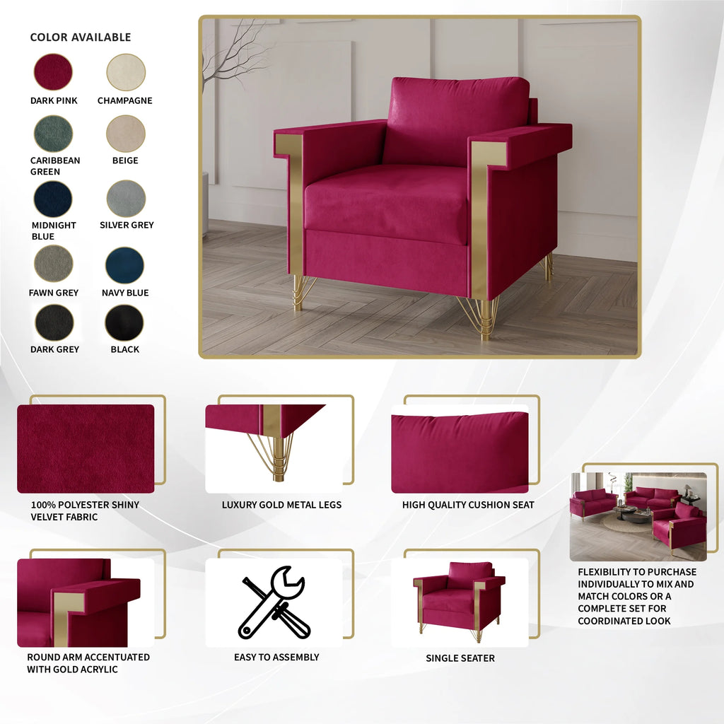 Beige Velvet Upholstered Armchair A599