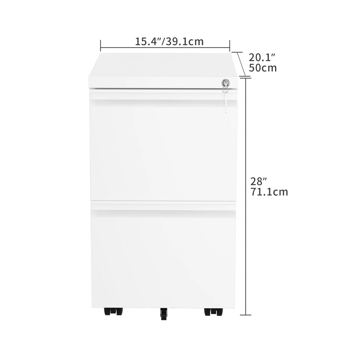 White 2-Drawer Mobile Metal File Cabinet with Lock O1373