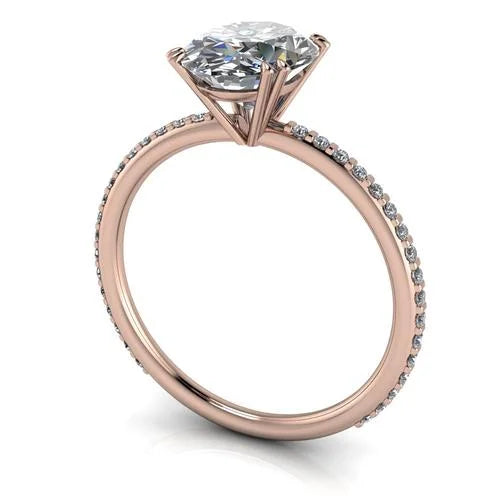 Oval Diamond Bridal Rings Solid 14K Rose Gold T842271