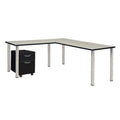 60 in. Single Pedestal L-Desk with 42 in. Return, Maple & Chrome E604035