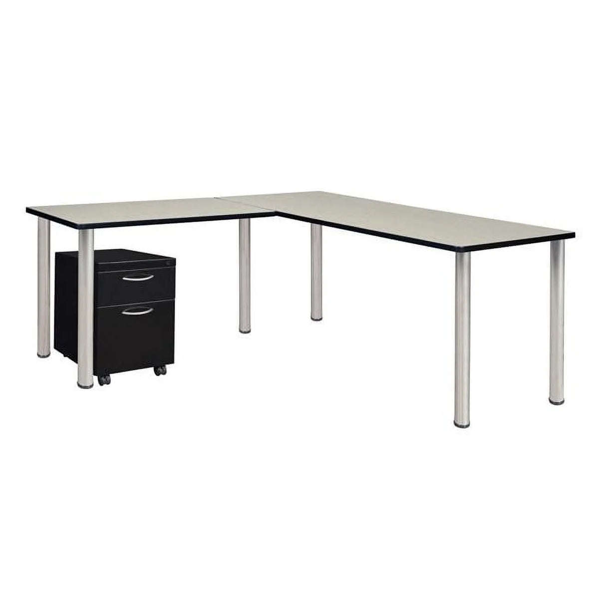 60 in. Single Pedestal L-Desk with 42 in. Return, Maple & Chrome E604035