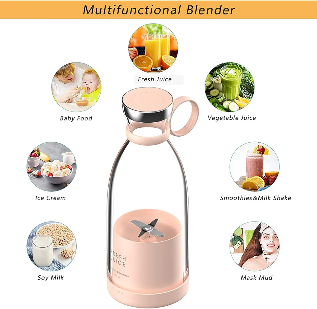 Pink Portable USB Blender F824