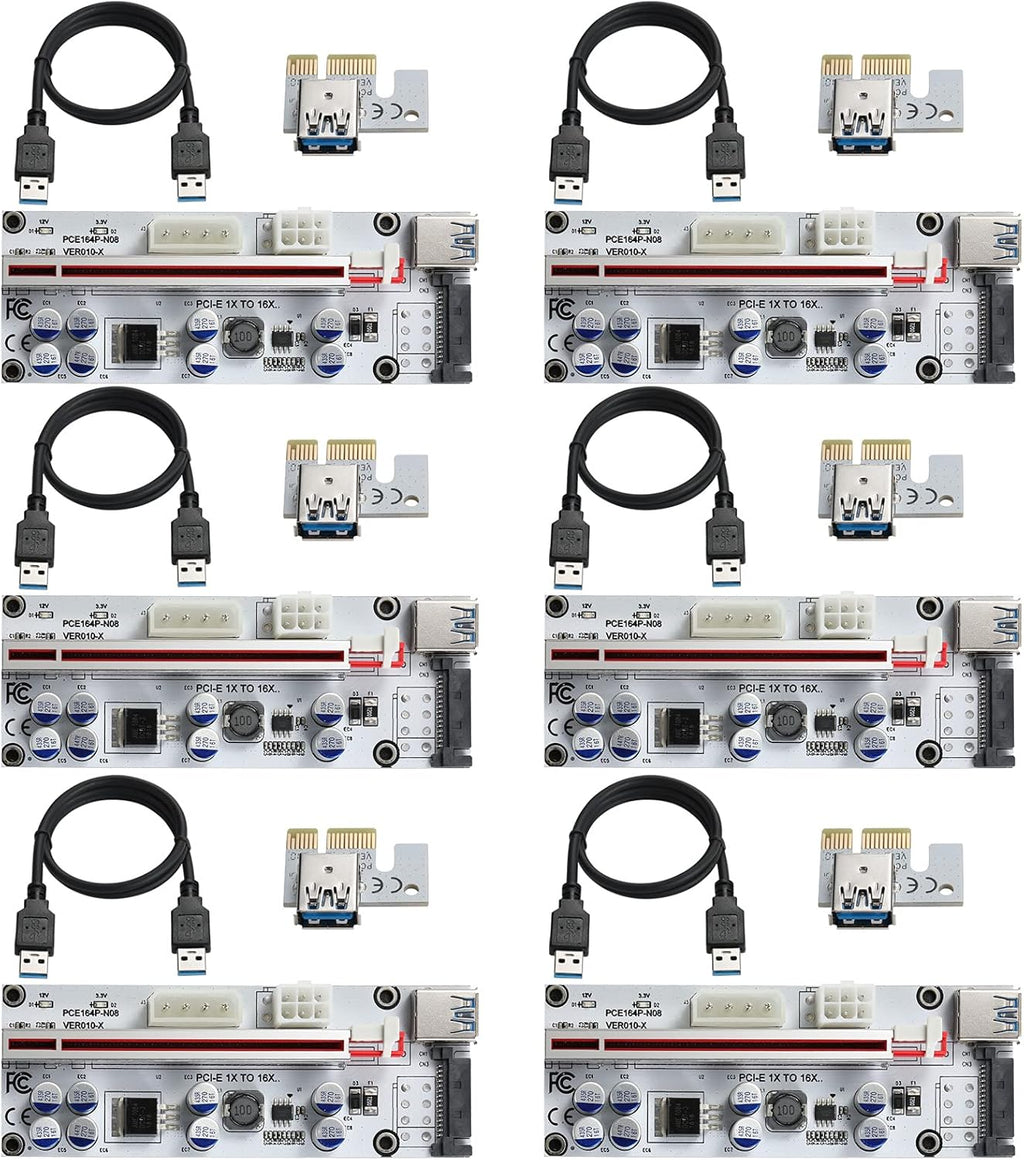 Black PCI-E 1X to 16X Riser Card with 24in USB 3.0 Extension Cable & 6PIN SATA Power Cable (6 Pieces) V753377