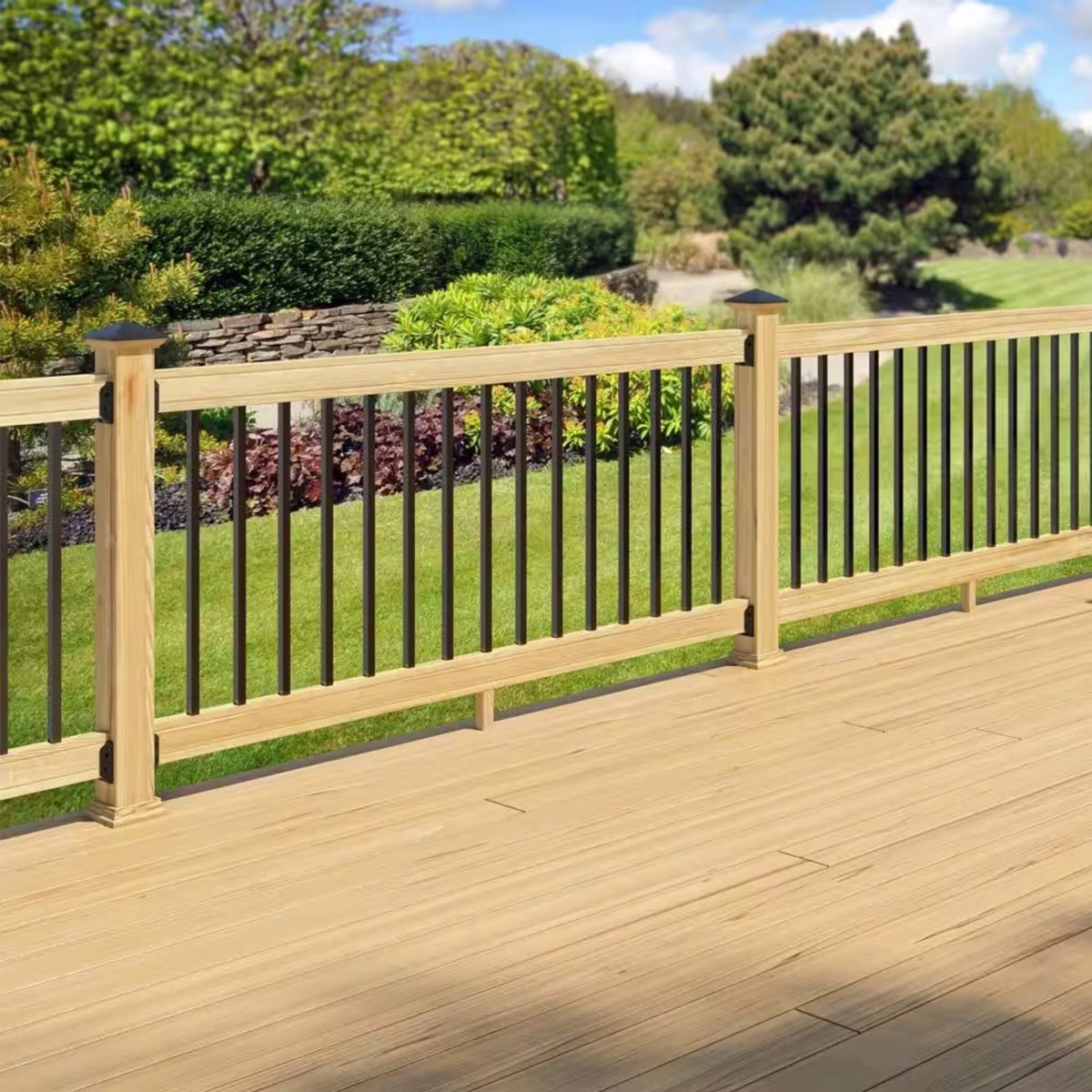 6 ft. Pressure-Treated Wood Railing Kit with Square Aluminum Balusters K177