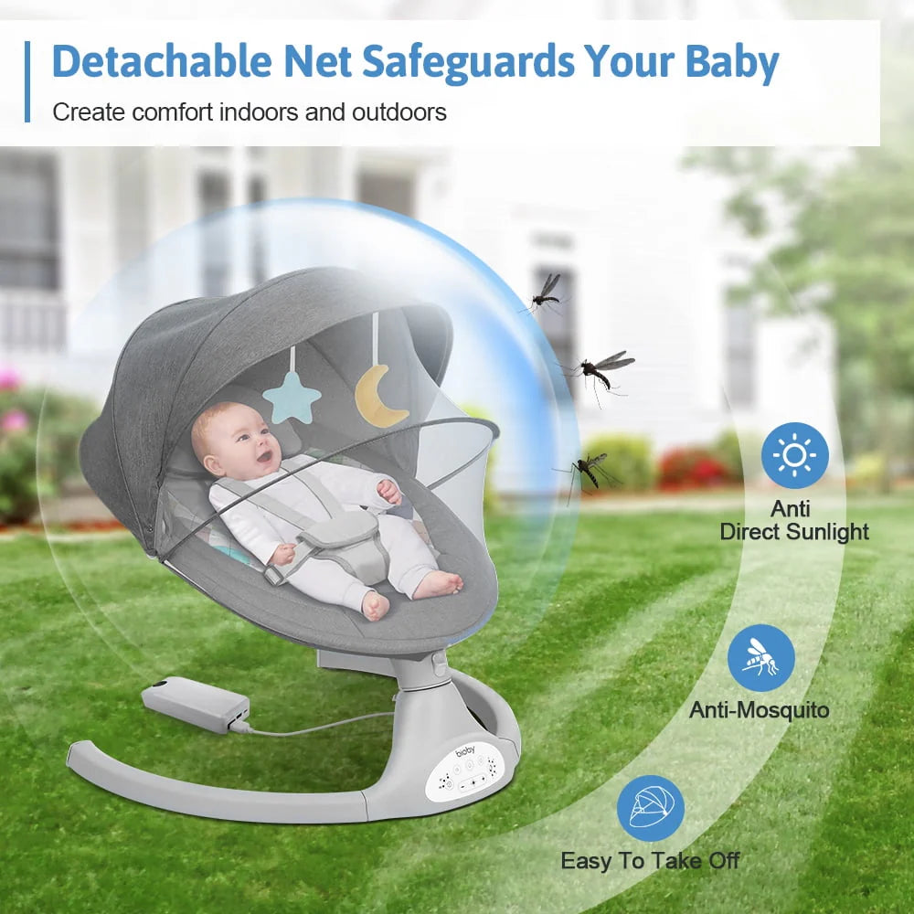 Electric Baby Swing with Remote Control, 5 Swing Speeds, Grey J34167