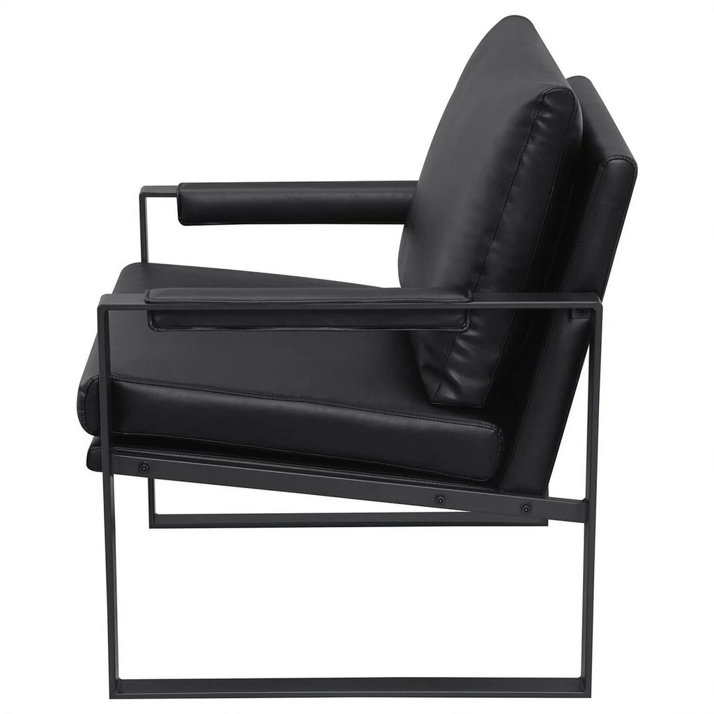 Black Faux Leather Accent Chair with Track Arms D231