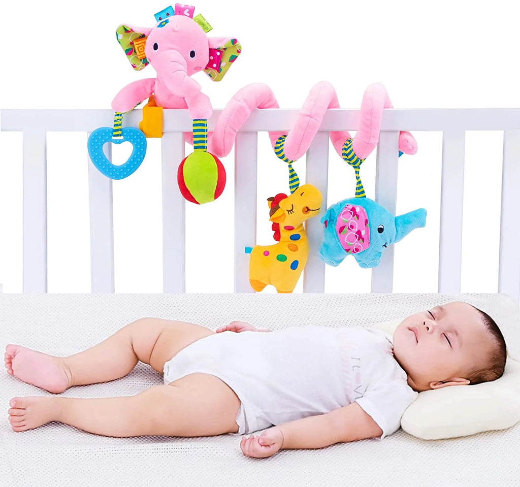 Pink Elephant Hanging Plush Rattles Crib Toy K327834